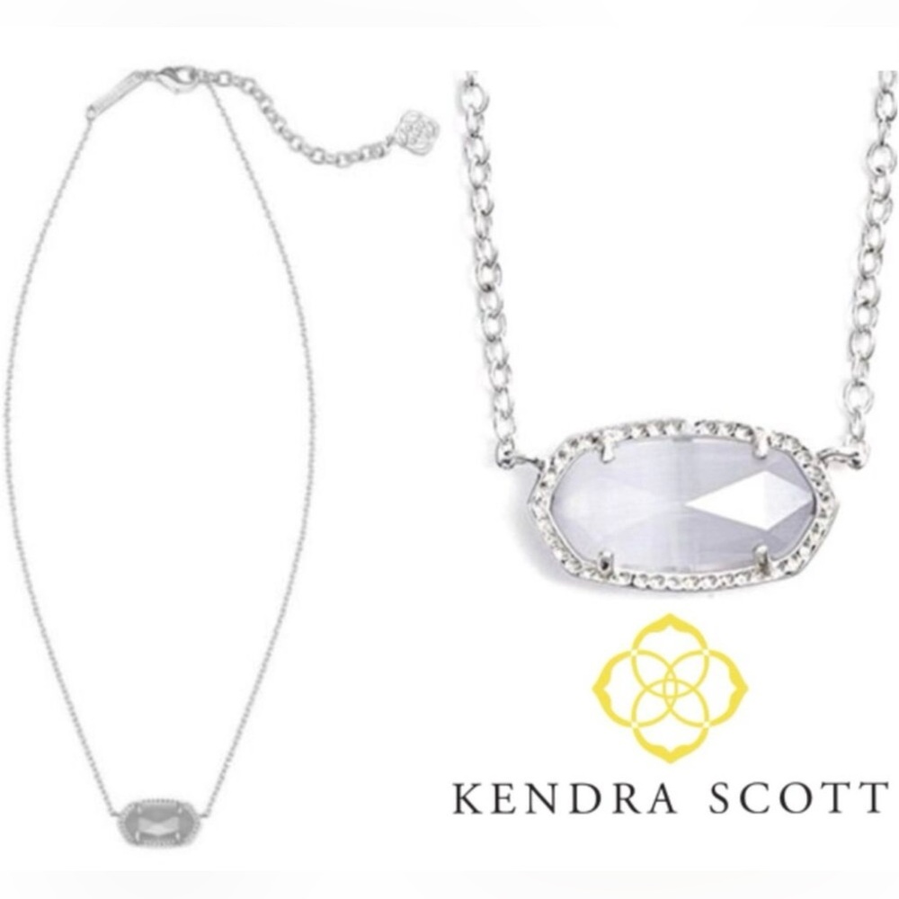 KENDRA SCOTT Elisa Silver Pendant Necklace in Gray Cat’s Eye in rhodium silver